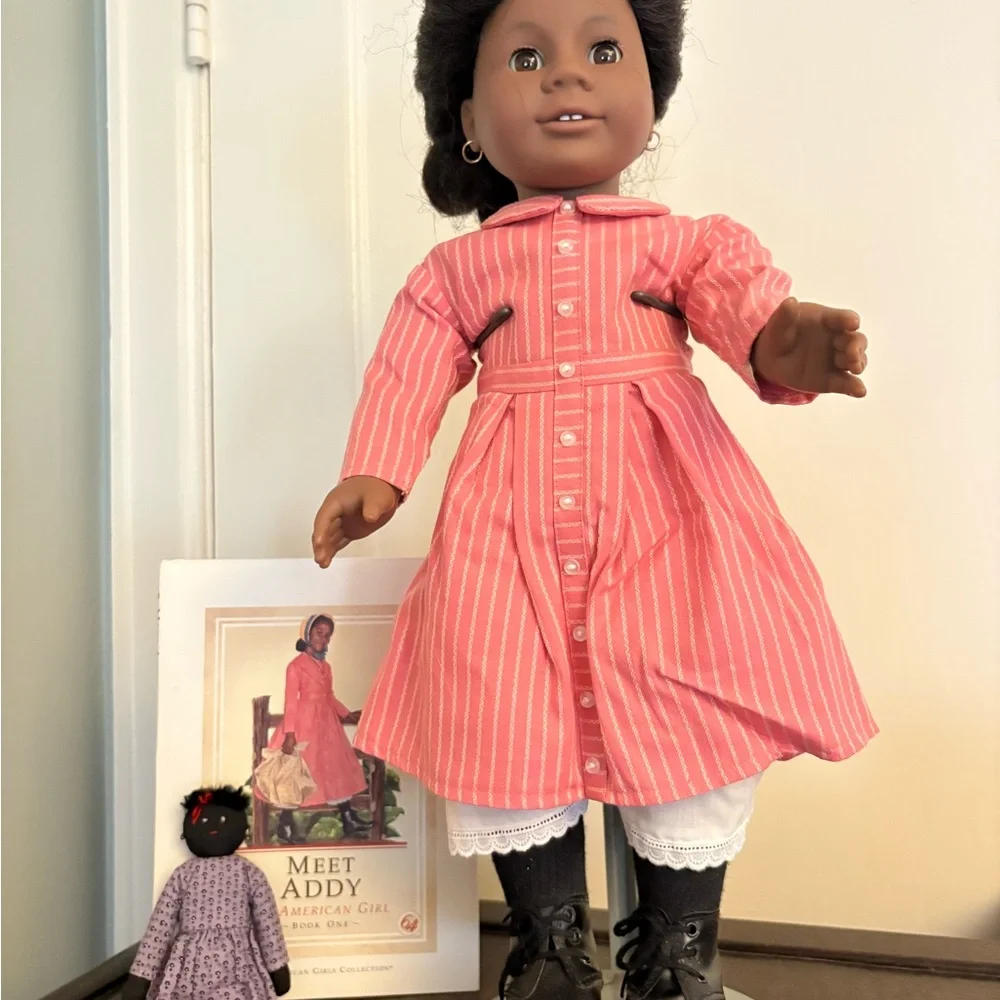 1980s Pleasant Co American Girl Doll Addy in Striped Pink Dress with Black Boots - Picture 2 of 5
